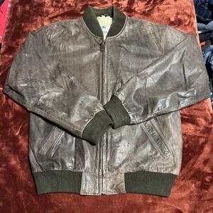 Vintage Aeropostale Jacket Mens XS Brown Leather Bomber Map Lining 80s